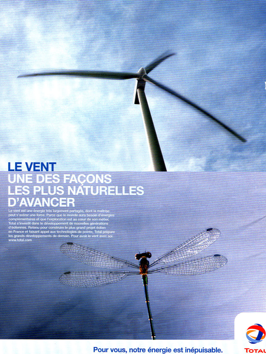 Publicité greenwashing Total éolienne