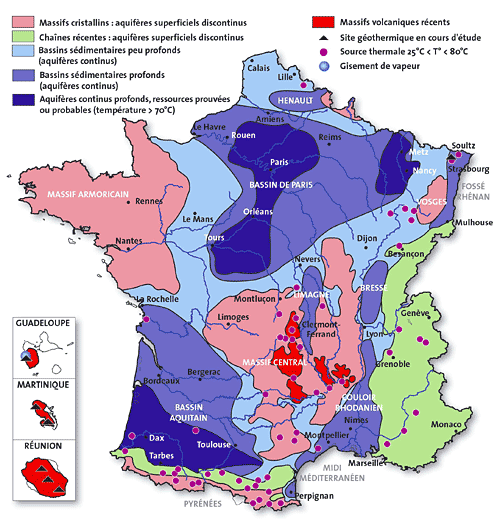 Les sites géothermiques en France