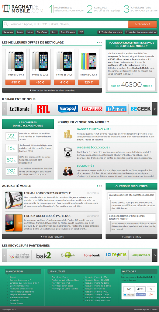 Rachat de mobile page d'accueil