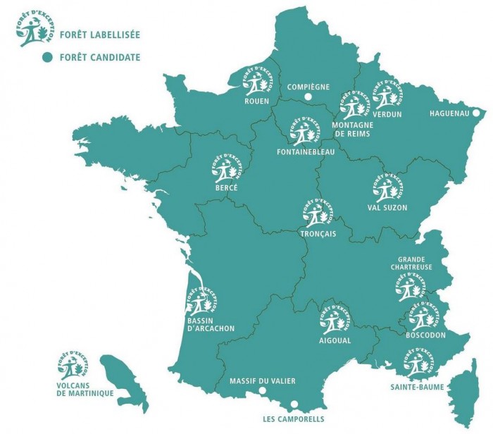 la carte des forêts d'exception françaises