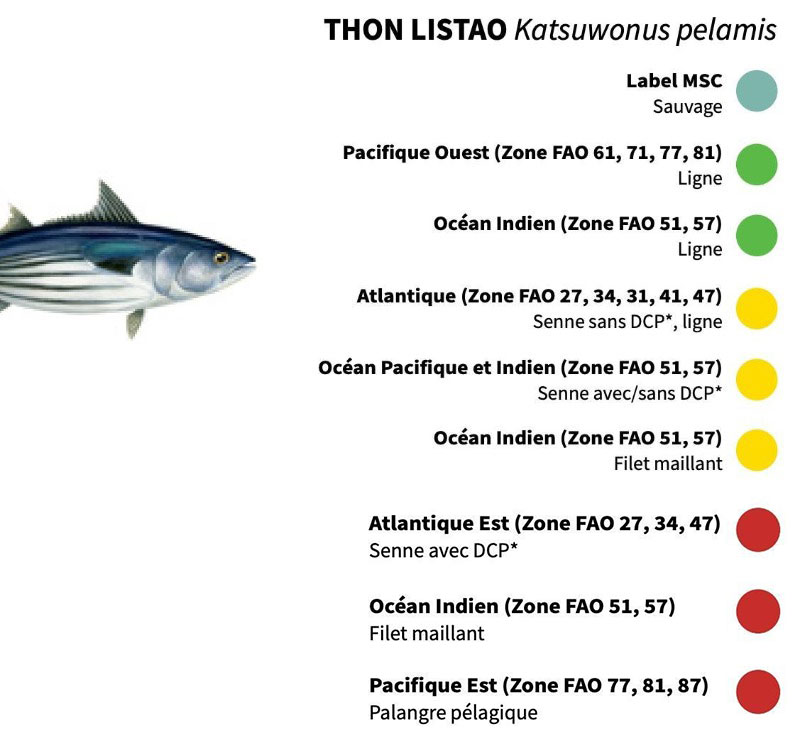 les pêcheries et zone de pêche pour le thon listao (ton rouge)
